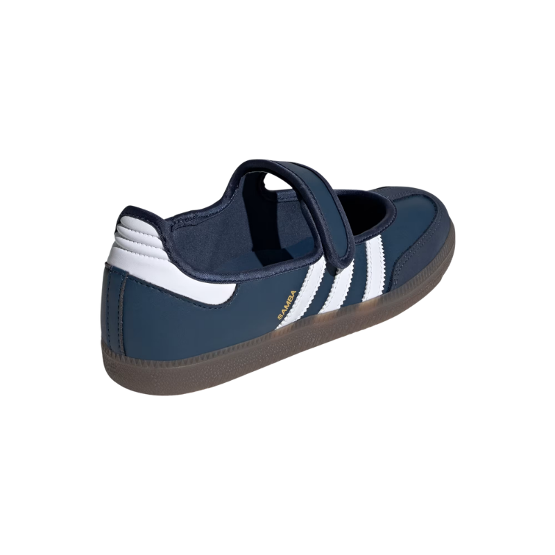 Adidas Samba Jane navy blue colorway with white stripes