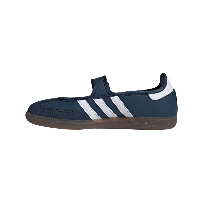 Adidas Samba Jane navy blue colorway with white stripes