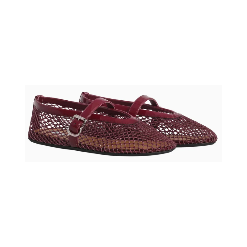 Alaïa Ballet Flats In Classic Fishnet Garnet Red