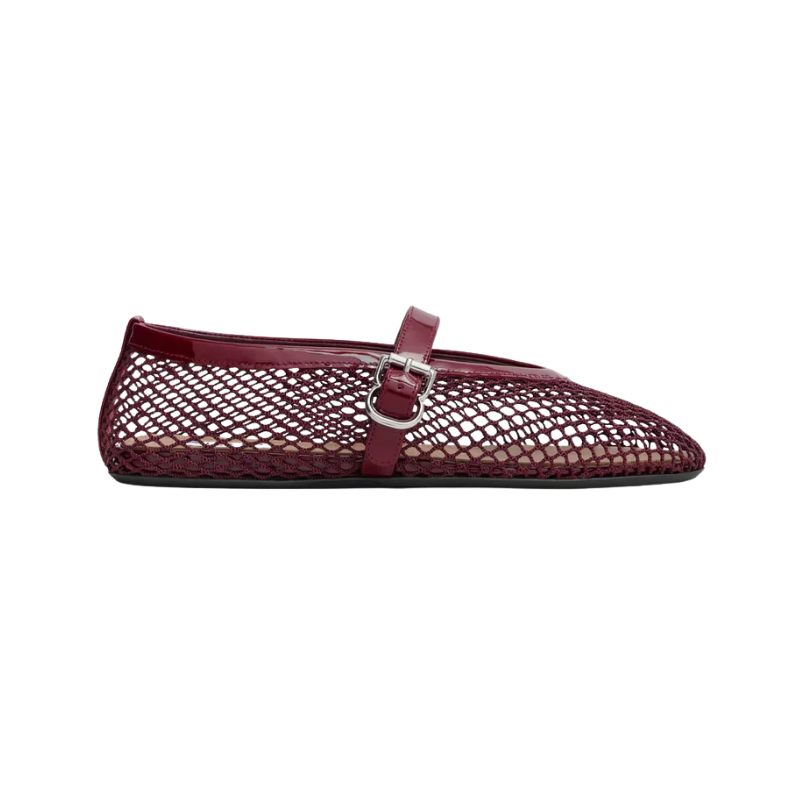 Alaïa Ballet Flats In Classic Fishnet Garnet Red