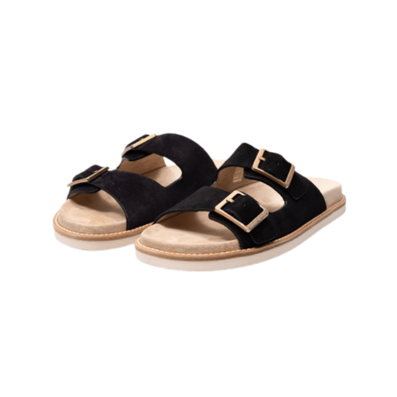 Brunello Cucinellio Suede Double-Strap Slide Sandals Black