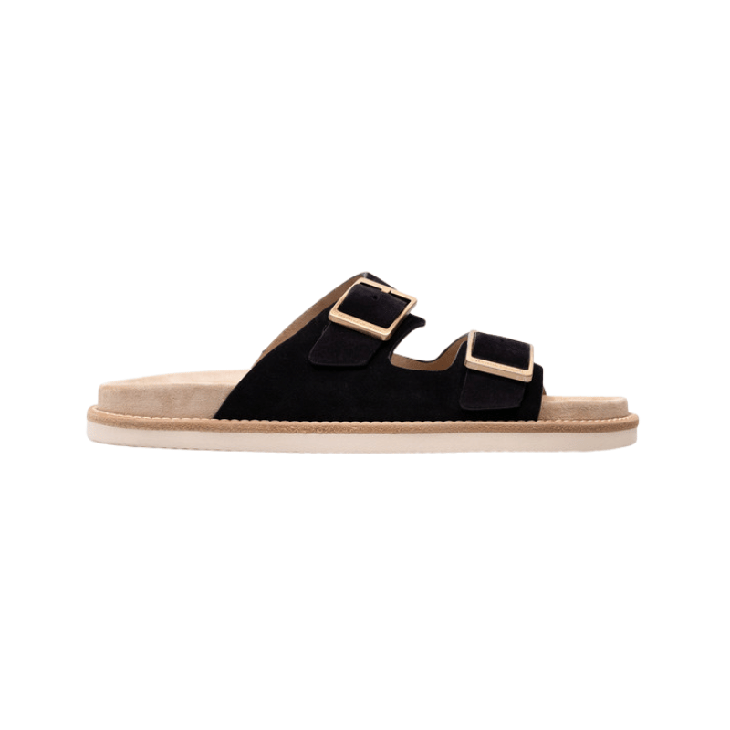 Brunello Cucinellio Suede Double-Strap Slide Sandals Black