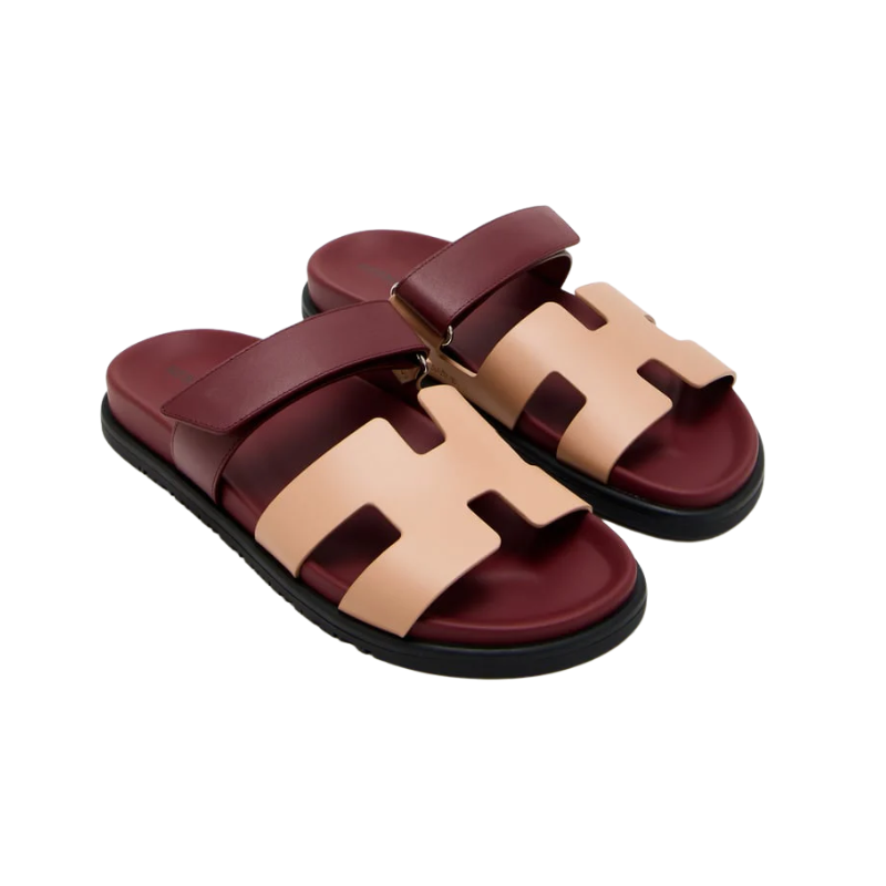 Hermes Chypre sandals Beige Perlino Rouge