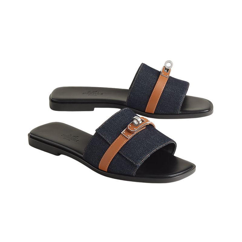 Hermès Giulia Sandal Bleu Brut / Naturel