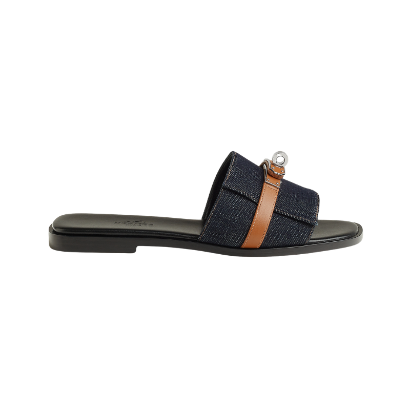 Hermès Giulia Sandal Bleu Brut / Naturel