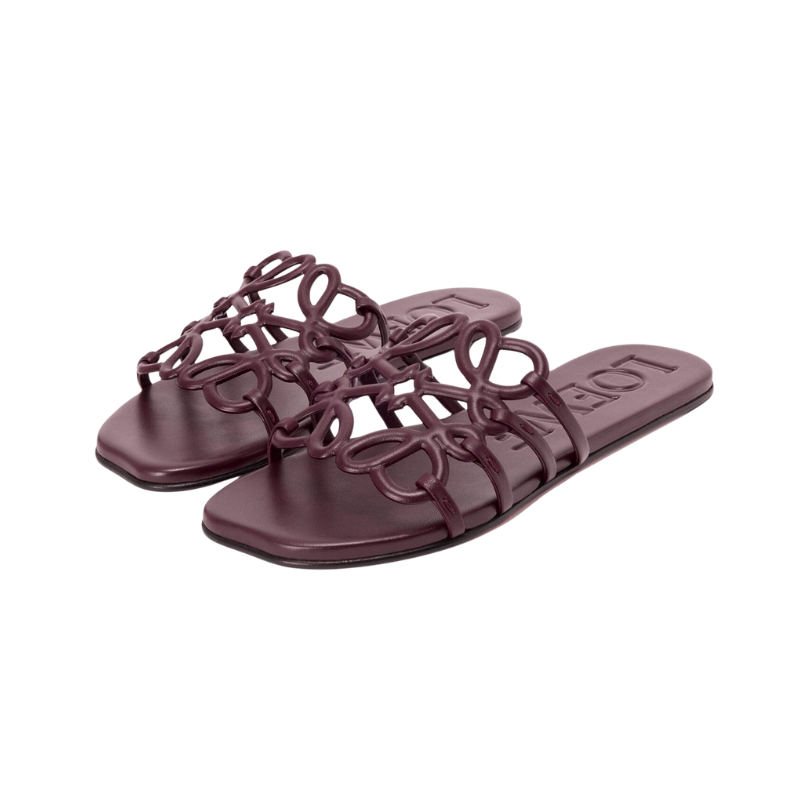 LOEWE Petal Anagram leather slides Dark Burgundy