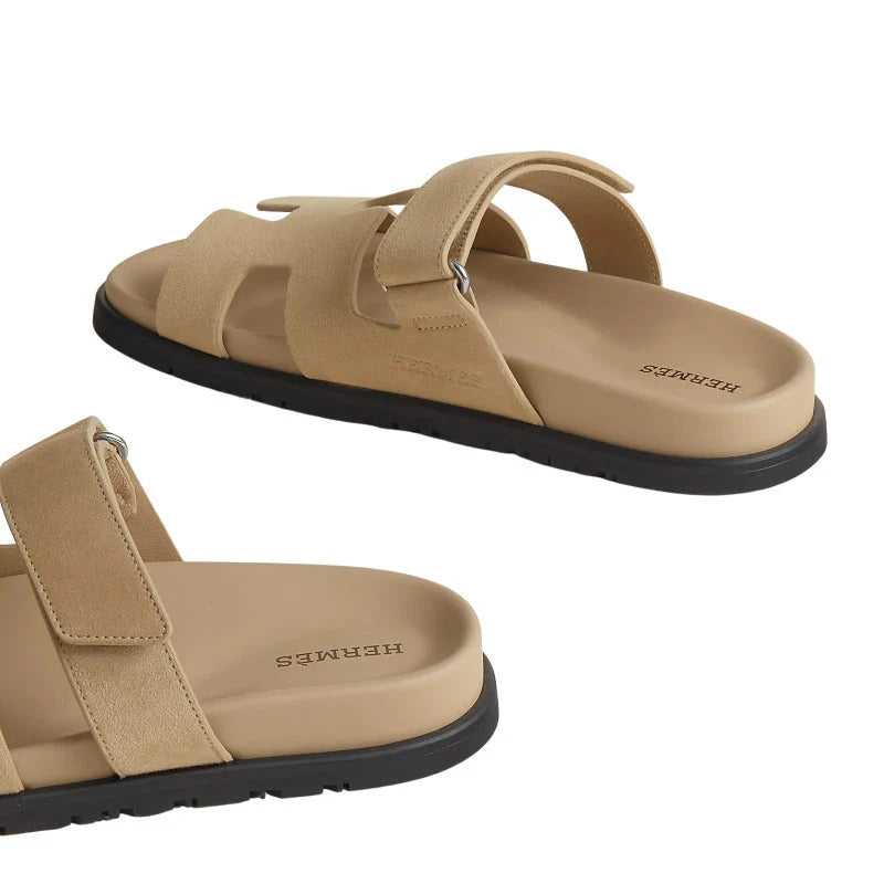 Hermes Chypre Sandals Beige Suede