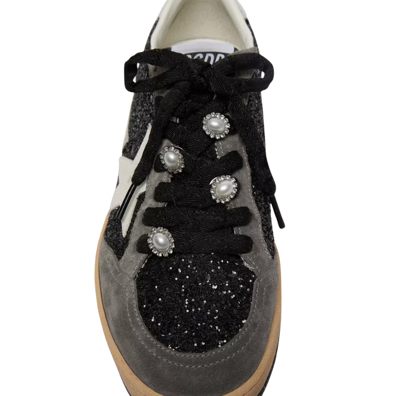 Golden Goose Ball Star black glitter upper with gray suede