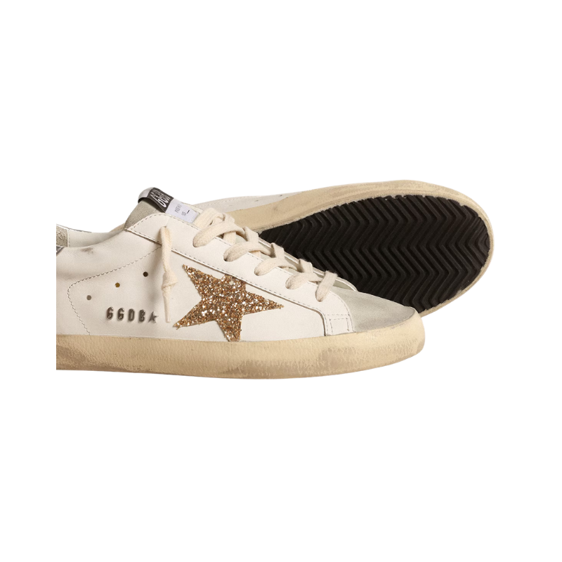 Golden Goose Super-Star - gold glitter star and ice-gray suede