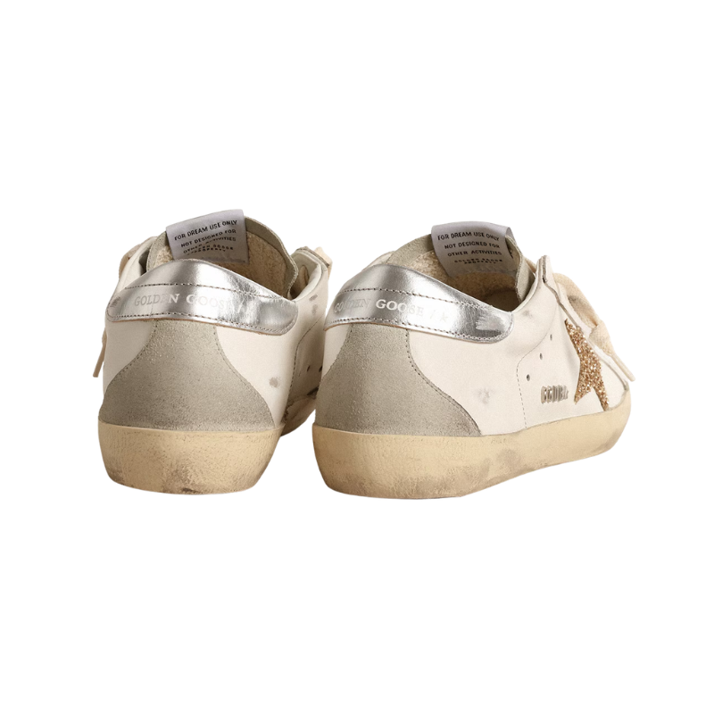 Golden Goose Super-Star - gold glitter star and ice-gray suede