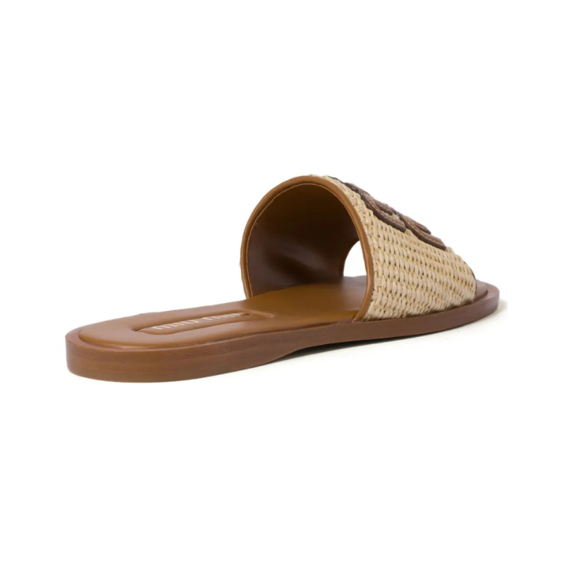 Miu Miu logo-patch raffia slides - natural tan
