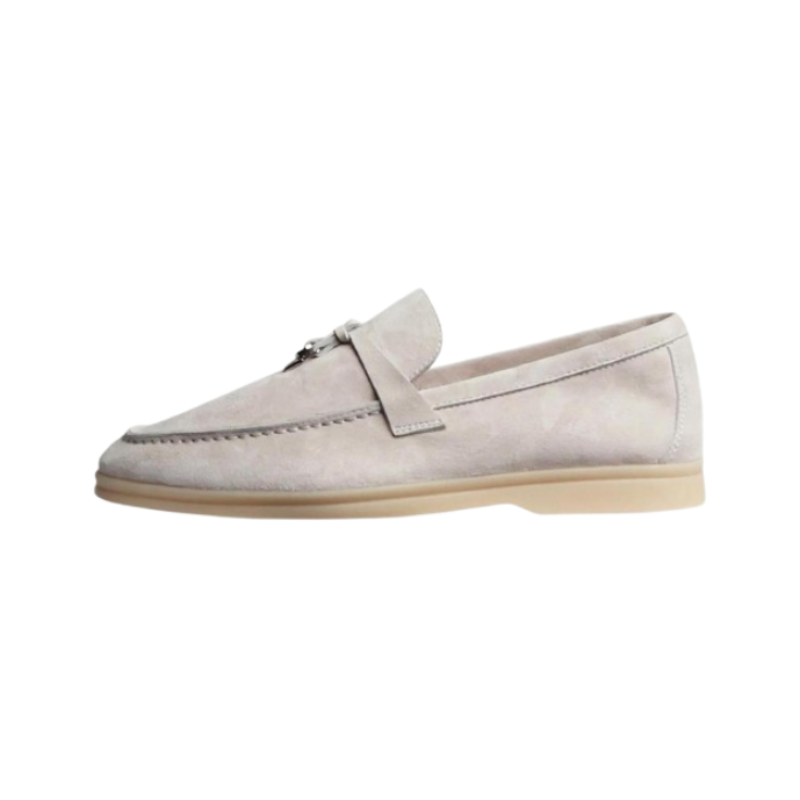 Loro Piana Summer Charms Walk Light grey suede loafers