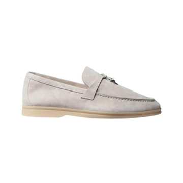 Loro Piana Summer Charms Walk Light grey suede loafers