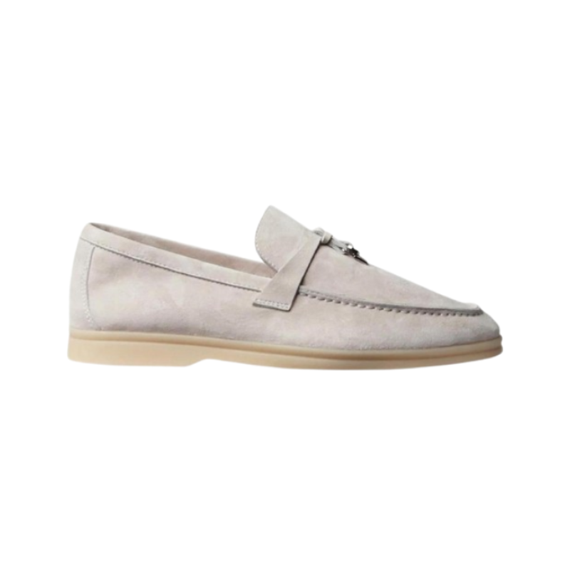 Loro Piana Summer Charms Walk Light grey suede loafers