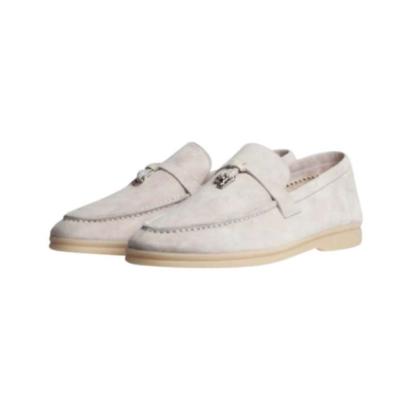 Loro Piana Summer Charms Walk Light grey suede loafers