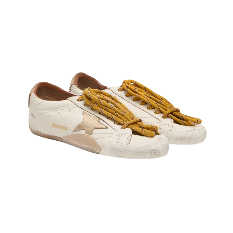 Golden Goose True-Star white nappa leather with a gold star and beige suede