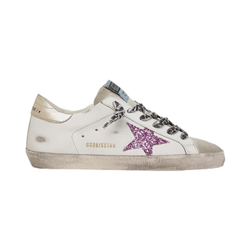 Golden Goose Super-Star - pink glitter star and animal-print laces