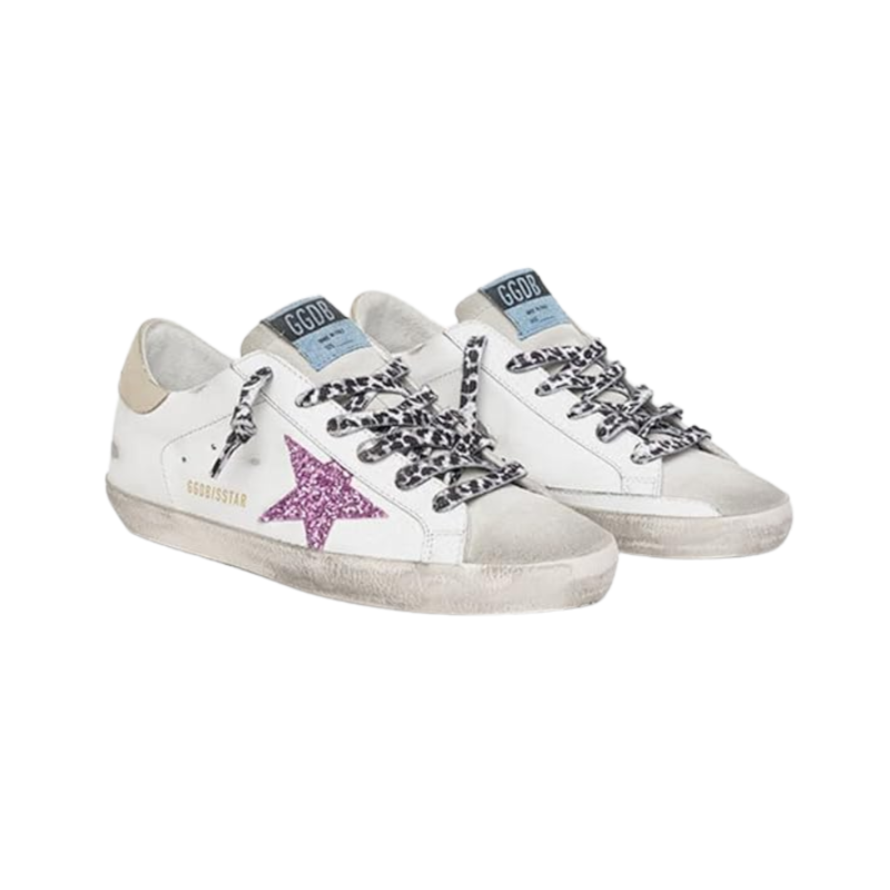 Golden Goose Super-Star - pink glitter star and animal-print laces