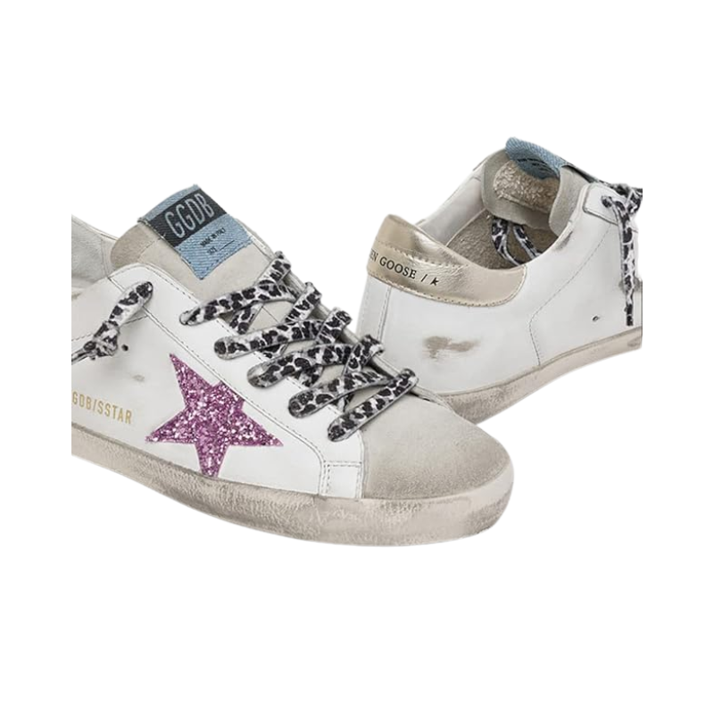 Golden Goose Super-Star - pink glitter star and animal-print laces