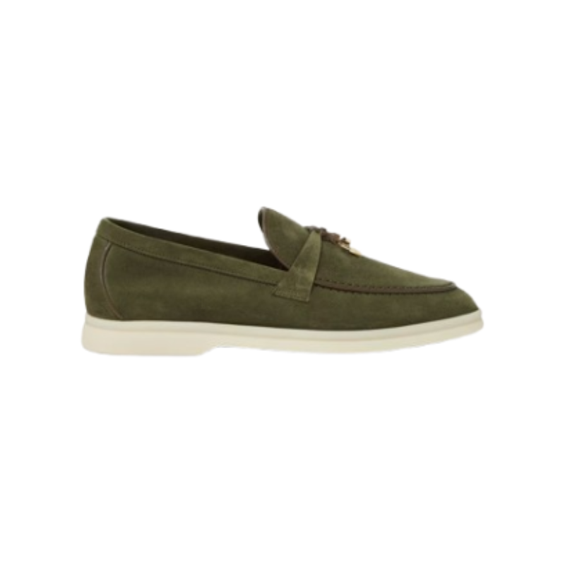 Loro Piana Summer Charms Walk Loafers in suede Light Olive Green