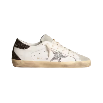 Golden Goose Super-Star - Silver star and brown glitter heel tab