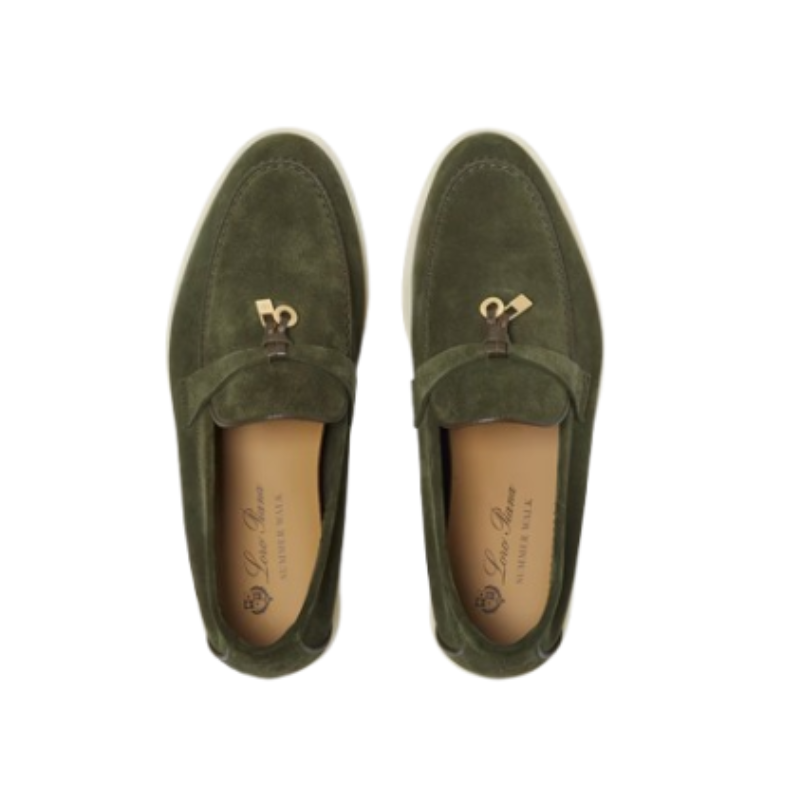 Loro Piana Summer Charms Walk Loafers in suede Light Olive Green