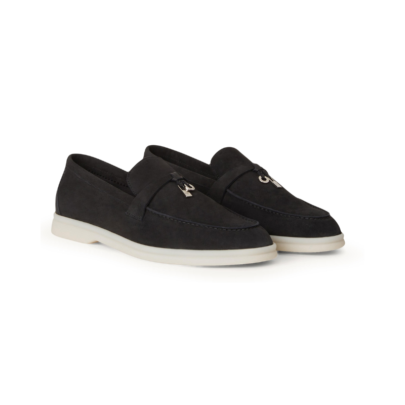 Loro Piana Summer Charms Walk loafers in black suede.