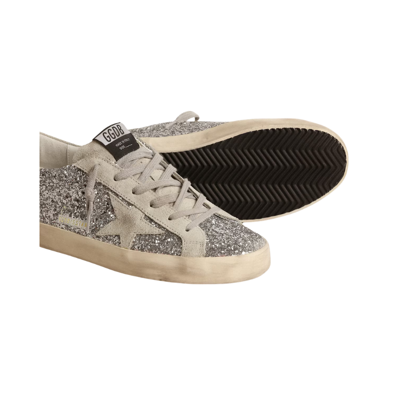 Golden Goose Super-Star - silver glitter with ice-gray suede