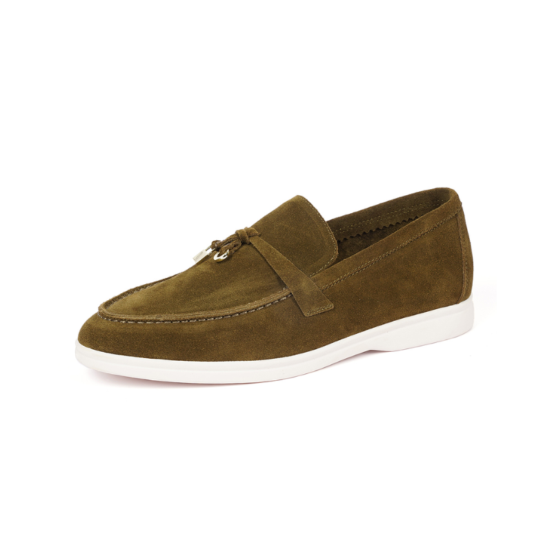 Loro Piana Summer Charms Walk Loafers in suede Dark Olive Brown