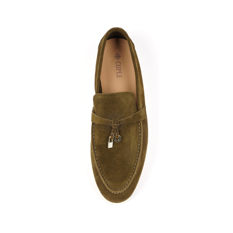 Loro Piana Summer Charms Walk Loafers in suede Dark Olive Brown