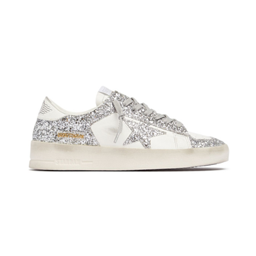 Golden Goose Women's Stardan- White leather and silver glitter