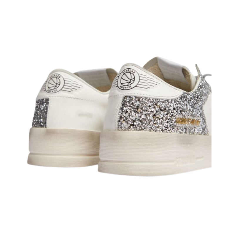 Golden Goose Women's Stardan- White leather and silver glitter