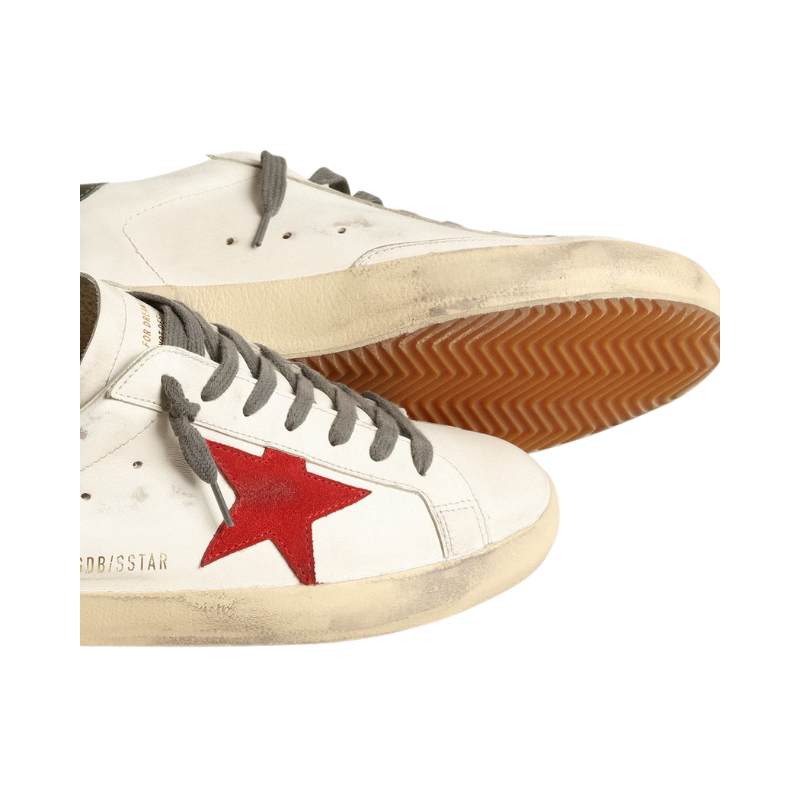Golden Goose Super-Star - Red suede star and green leather heel tab