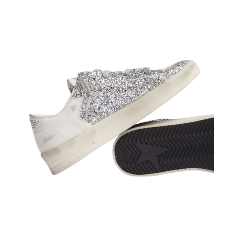 Golden Goose Women's Stardan- White leather and silver glitter